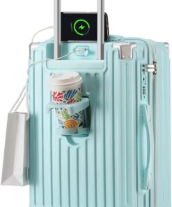 Carry-On Luggage with Cup Holder, USB Port and 360?? Silent Double Spinner Wheels