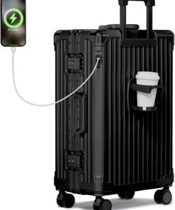 20 Inch Zipperless Carry On Suitcase with Cup Holder and Charging Port