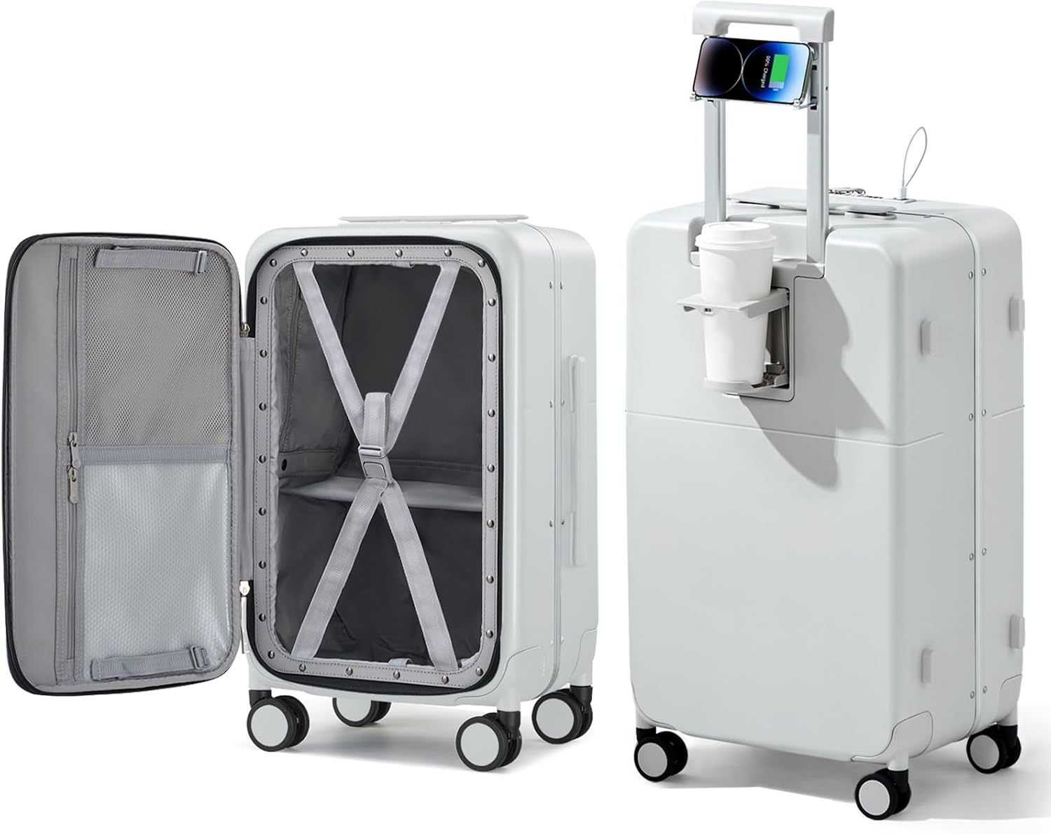 24 Inch Checked Luggage with Cup Holder and USB Charging Ports