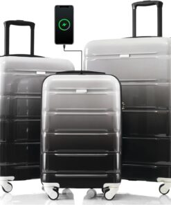 3-Piece Luggage Set with USB Port, Cup Holder and ABS+PC Hard Shell