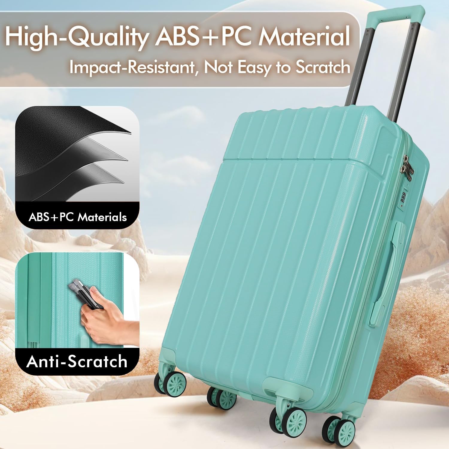 20 Inch Lightweight PC and ABS Hard Shell Carry On Suitcase with Spinner Wheels - Image 2