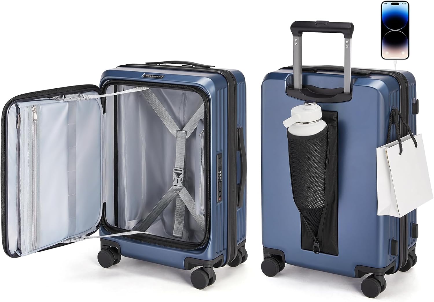 20 Inch Expandable Top Opening Carry On Luggage with Double Spinner Wheels and TSA Lock