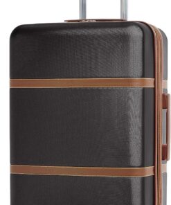24 Inch Hard Shell Checked Luggage with Leather Detailing, Expandable Design, Double Spinner Wheels and Scratch Resistant Surface
