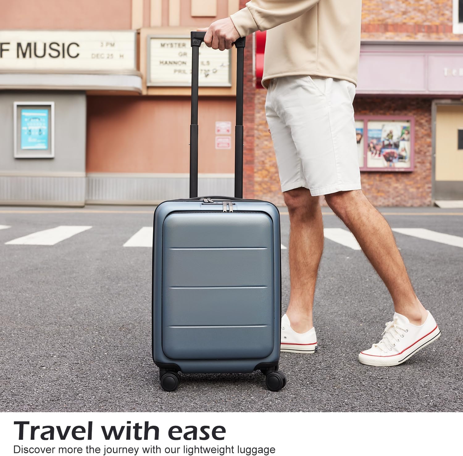 Carry-On Luggage with ABS+PC Hard Shell, Spinner Wheels and Front Pocket - Image 2
